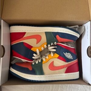 Nike Air Jordan 1 Mid Navy, Red, Yellow, Green, Coral & Cream